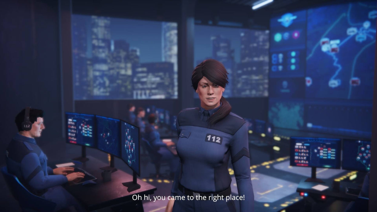112 Operator gameplay screenshot showing emergency dispatch office with operators managing crisis situations. Buy 112 Operator PC Steam code at RushGame.co and take command of emergency services today.