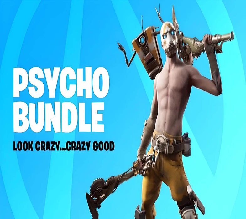 Fortnite Psycho Bundle – Look crazy and play crazy with this Borderlands crossover bundle, featuring the Psycho Bandit outfit and Claptrap back bling. Get it now at RushGame.co with fast delivery.