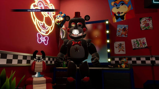 Gameplay screenshot from Five Nights at Freddy's: Security Breach for Xbox, displaying a detailed animatronic character in a vividly themed room. Activate your Xbox CD Key instantly at RushGame.co and start your thrilling survival horror experience!