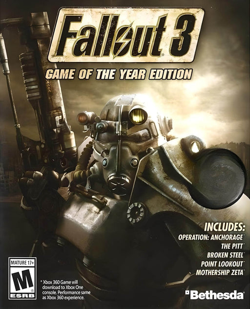 Fallout 3 GOTY Edition cover art, featuring a power-armored soldier from the Brotherhood of Steel in a desolate wasteland. Buy Fallout 3 GOTY PC CD Key at RushGame.co