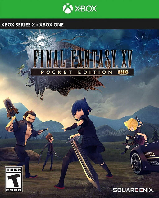 Thel cover art of Final Fantasy XV: Pocket Edition HD for Xbox One, featuring stylized, chibi versions of Noctis and his companions in an adventurous pose. Buy your Xbox One digital game key at RushGame.co