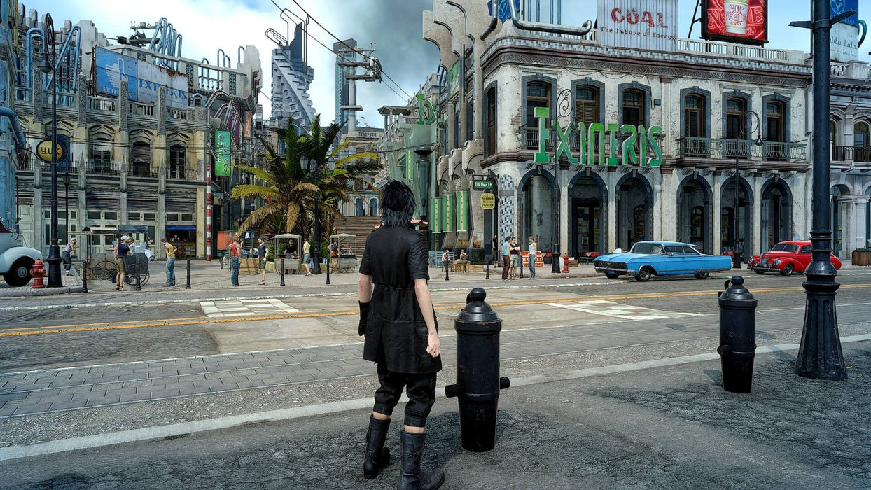 Detailed cityscape screenshot from FINAL FANTASY XV Windows Edition, where Noctis explores a vibrant urban environment full of life. Order your instant Steam CD Key now at RushGame.co