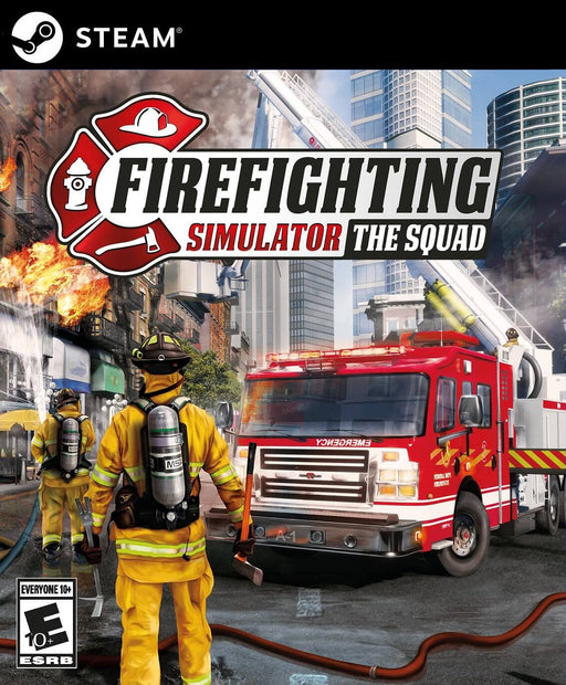 Buy Firefighting Simulator - The Squad on PC Steam from RushGame.co - cover art depicting intense firefighting action