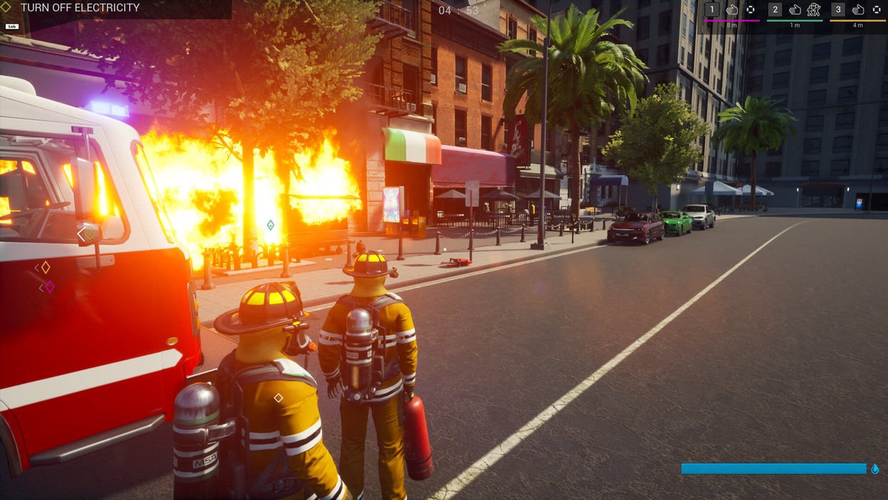 Firefighting Simulator - The Squad PC Steam screenshot featuring urban firefighting scenarios—digital keys available at RushGame.co