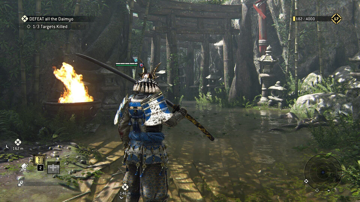For Honor gameplay screenshot on PC featuring a samurai warrior exploring a beautifully detailed ancient shrine. Purchase your Ubisoft Connect game key today at RushGame.co for instant activation!