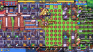 Forager PC gameplay screenshot showing an advanced base with various crafting stations, resources, and collected materials. Get your Steam CD Key now at RushGame.co and start your adventure