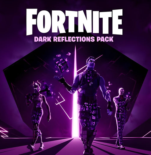 cover art for Fortnite - Dark Reflections Pack on Xbox One, featuring ominous purple-themed versions of classic Fortnite characters standing before a glowing cube. Unlock exclusive Dark Series skins and cosmetics—get your Fortnite - Dark Reflections Pack Xbox One CD Key (US) now at RushGame.co