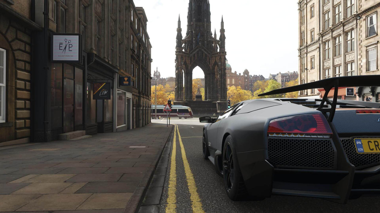 Gameplay Screenshot 
A Lamborghini Murciélago parked in the heart of Edinburgh, showcasing Forza Horizon 4's realistic cityscapes and historic landmarks. Purchase your Forza Horizon 4 game key at RushGame.co and explore the vibrant streets of Britain in stunning 4K visuals