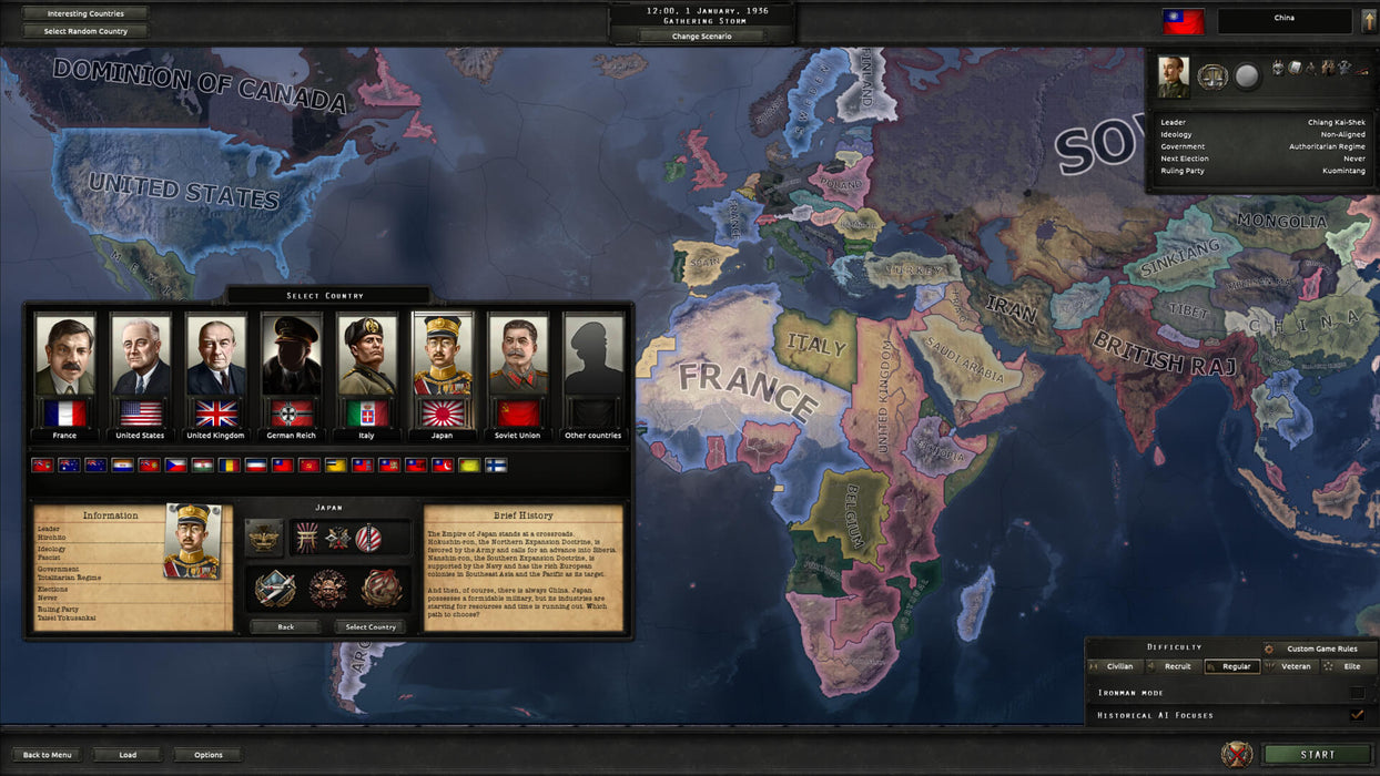 Hearts of Iron IV screenshot - Strategic map overview during World War II