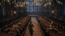 Hogwarts Legacy Steam - Grand dining hall filled with long tables and glowing chandeliers