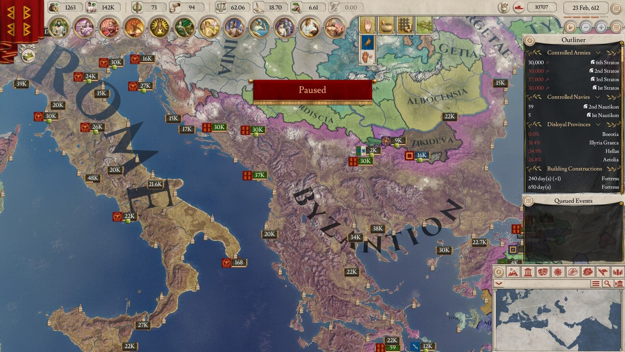 Imperator rome pc steam - screenshot of Rome and Byzantion map