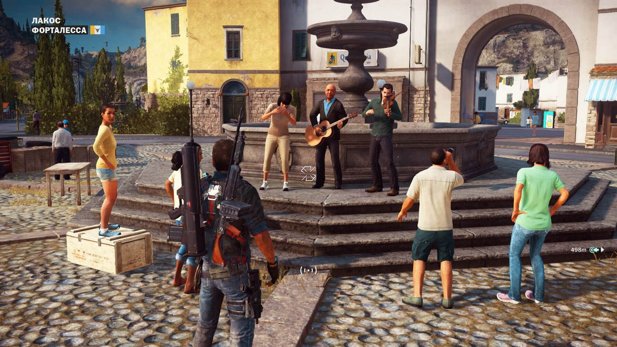 Just Cause 3 XXL Edition - Main character standing among pedestrians by a fountain