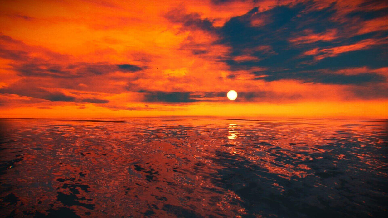Screenshot from Layers of Fear 2 on PC GOG showing a vivid sunset over a calm ocean, symbolizing tranquility before psychological tension unfolds – purchase the GOG CD key at RushGame.co