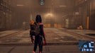 Miles Morales, in a Spider-Man suit, carries a cat in his backpack while standing in an industrial warehouse in 'Marvel's Spider-Man: Miles Morales' on PC. Game keys at RushGame.co.