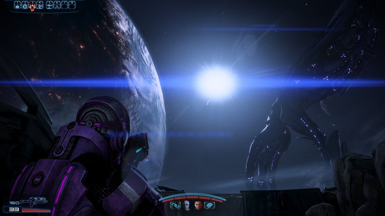 Commander Shepard stands on an alien planet while gazing at a Reaper in Mass Effect 3 on PC EA Play. Buy Mass Effect 3 keys now at RushGame.co and join the battle to save the galaxy