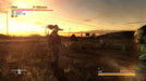 Raiden, in a stylish sombrero, prepares for battle in Metal Gear Rising: Revengeance during a stunning sunset scene. Get this game on PC at RushGame.co and slash your way through the enemies.