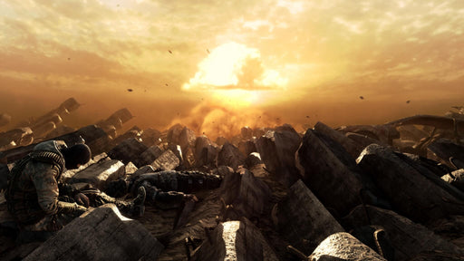 Metro 2033 Redux for Xbox One post-apocalyptic scene – A chilling image of survivors witnessing a catastrophic nuclear explosion in Metro 2033 Redux. Find your Xbox One game code at RushGame.co.