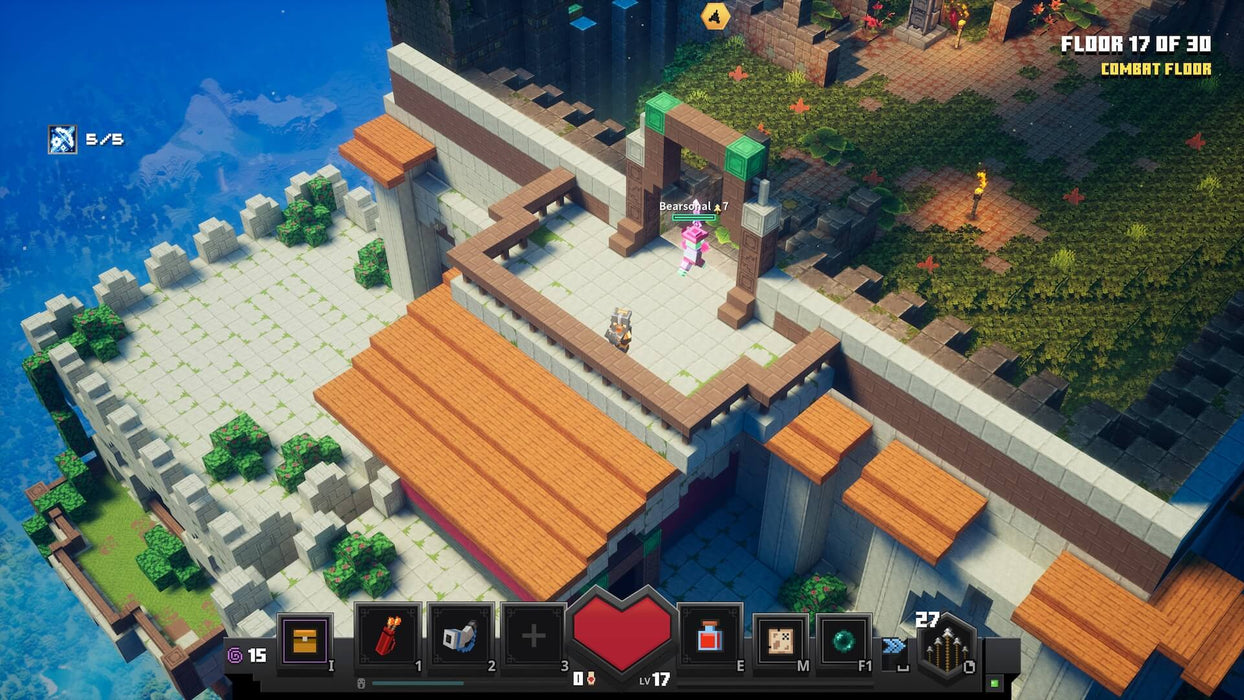 Exploration of a castle floor in Minecraft Dungeons Ultimate Edition on Nintendo Switch. Players fighting for survival, get your game keys at RushGame.co