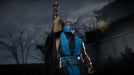 Sub-Zero victory pose in Mortal Kombat 11 Ultimate – Sub-Zero stands victorious with his fist raised in this iconic Mortal Kombat 11 Ultimate Add-On Bundle screenshot, showcasing his frozen armor in the background of a dark, atmospheric stage. Purchase the game on PC Steam at RushGame.co