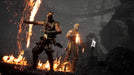 Scorpion and Hanzo preparing for battle in Mortal Kombat 1 Premium Edition steam code – Scorpion and Hanzo stand ready in a fiery battleground with their iconic weapons drawn. Experience Mortal Kombat 1 Premium Edition on PC Steam, available at RushGame.co