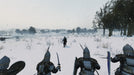 Mount & Blade II Bannerlord Snowy Battle Scene – A group of heavily armored soldiers approaches an enemy across a vast snowy battlefield, preparing for combat in Mount & Blade II: Bannerlord. Buy Mount & Blade II Bannerlord game keys for PC on Steam at RushGame.co