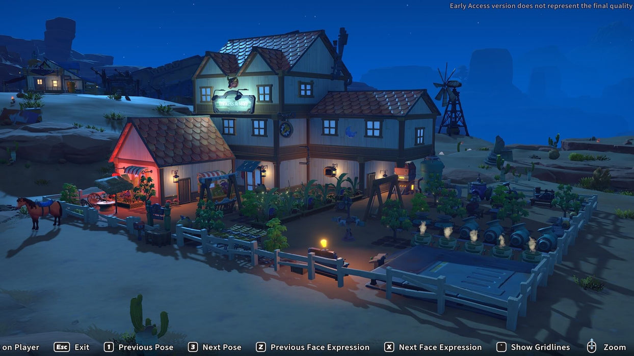 A cozy nighttime view of a farmstead in My Time at Sandrock PC Steam – emphasizing the game's crafting, building, and farming mechanics in a tranquil rural setting. Find your digital keys at RushGame.co