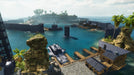 Coastal base-building in ARK: Survival Ascended, featuring advanced structures, docks, and boats along a beautiful tropical shoreline. Players can construct fortresses and thrive in the evolving survival world. Buy your Steam CD Key at RushGame.co