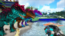 Brightly Colored Dinosaurs in ARK: Survival Evolved)
A collection of neon-colored dinosaurs, including fierce T-Rexes, stand by a futuristic-looking water pool, creating a striking contrast against the tropical jungle. Explore the endless possibilities of ARK: Survival Evolved - get your game key today at RushGame.co and tame legendary creatures!