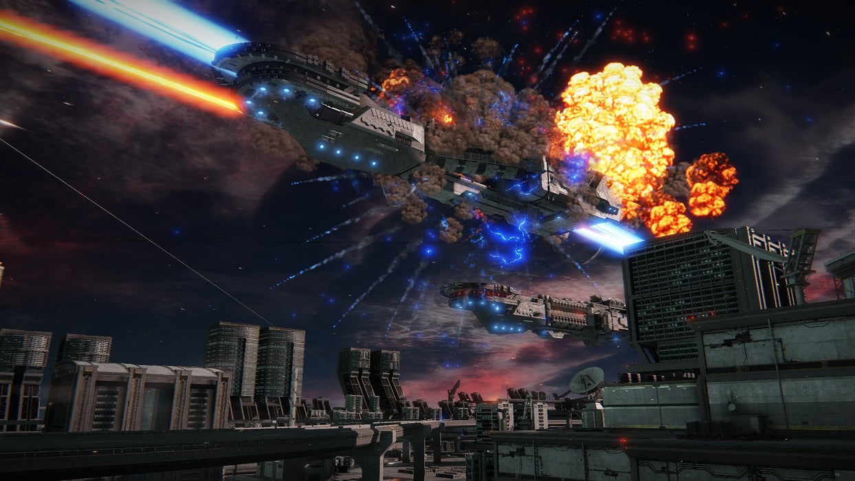 Massive futuristic warships exchange devastating energy blasts in a high-intensity space battle in Armored Core VI: Fires of Rubicon. Unlock your game now at RushGame.co and dive into fast-paced, tactical mech combat