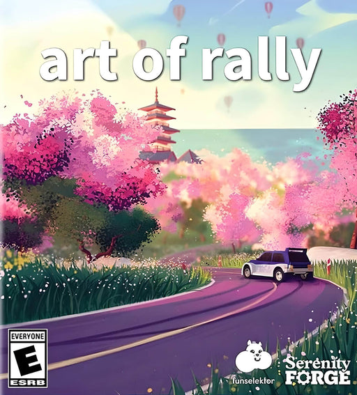 Art of Rally PC Steam CD Key Cover – The official cover art for Art of Rally, featuring a beautifully stylized rally car drifting along a curvy road surrounded by vibrant pink cherry blossoms. Get your Art of Rally PC Steam CD Key instantly at RushGame.co and enjoy this stunning indie racing experience.