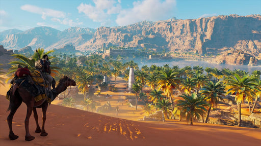 A breathtaking desert scene from Assassin's Creed: Origins, where the protagonist stands atop a sand dune, watching a meteor streak across the sky. Get your Ubisoft Uplay CD key instantly at RushGame.co and embark on an epic adventure through ancient Egypt