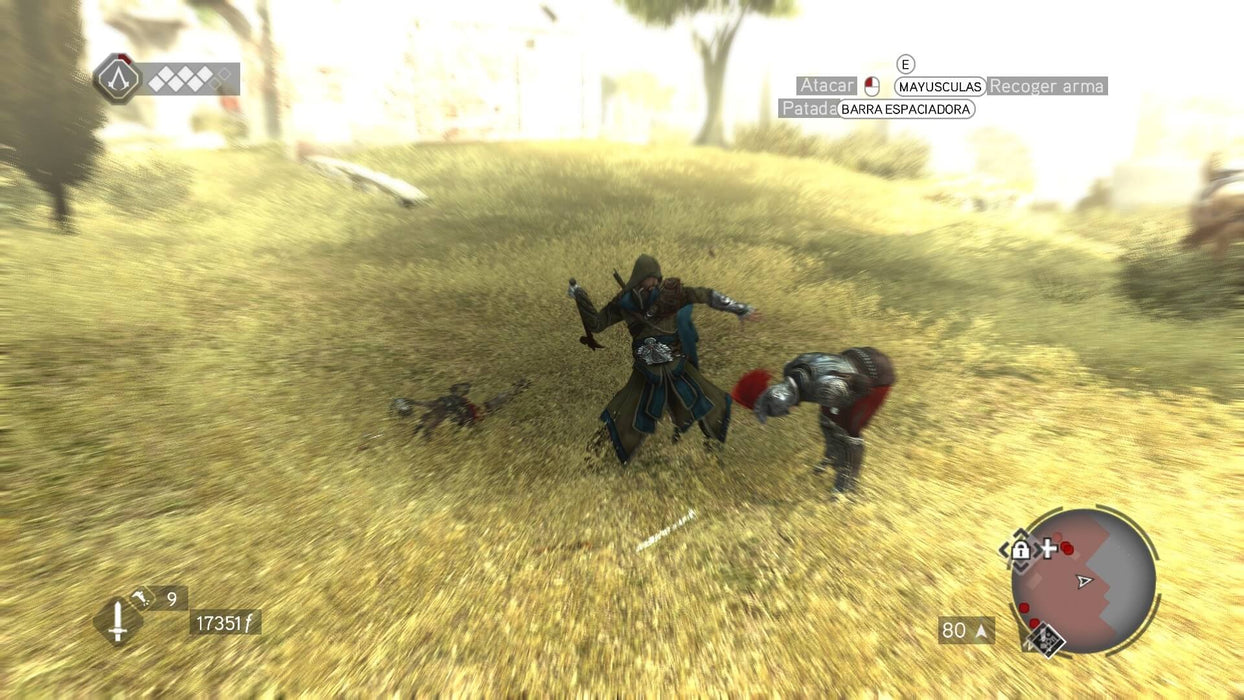 This scene from Assassin's Creed captures the character in combat, taking on enemies in an open field. The focus is on fast-paced, fluid gameplay mechanics, highlighting the game's stealth and action elements. Explore Assassin's Creed and get your digital game code on rushgame.co for immediate access.