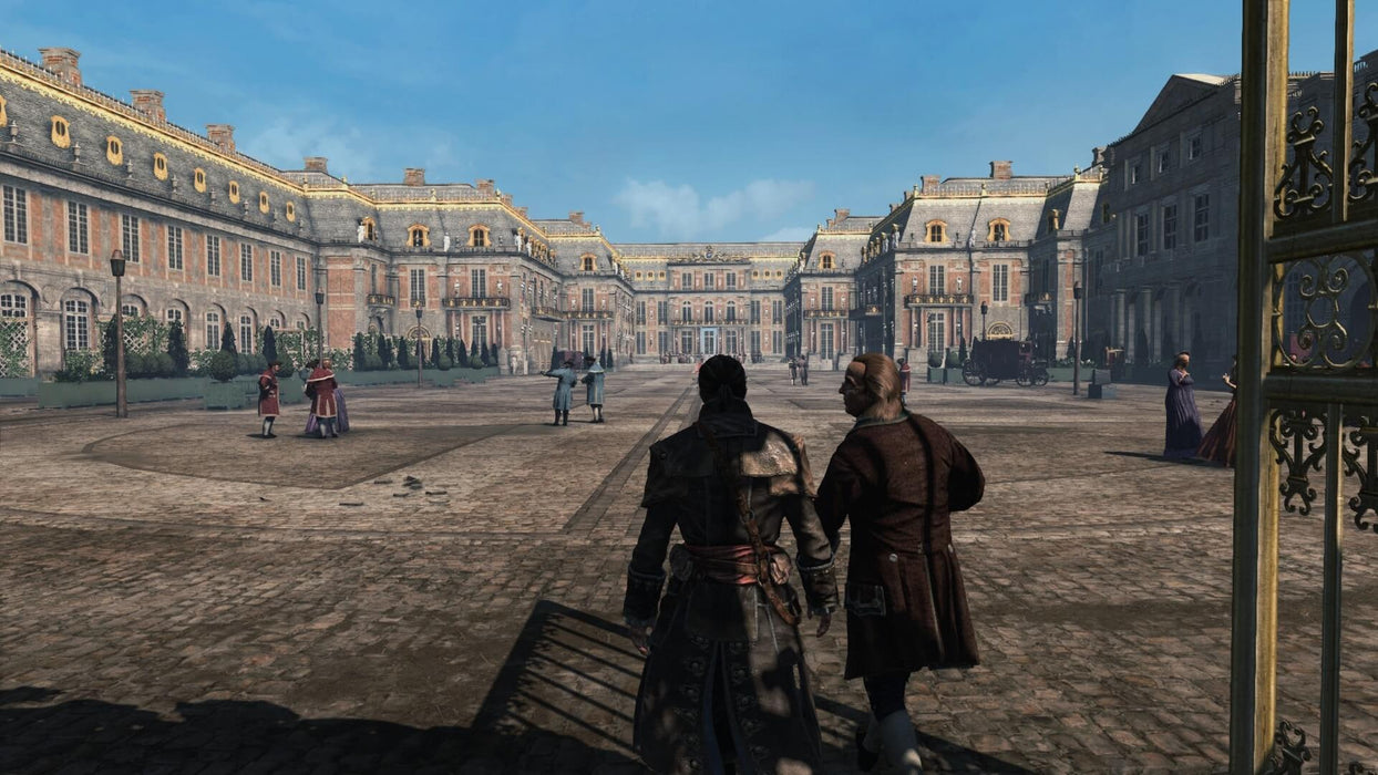 Shay Cormac walking through the Palace of Versailles, showcasing the game's historical settings. Dive into the past with an Assassin’s Creed Rogue key from RushGame.co