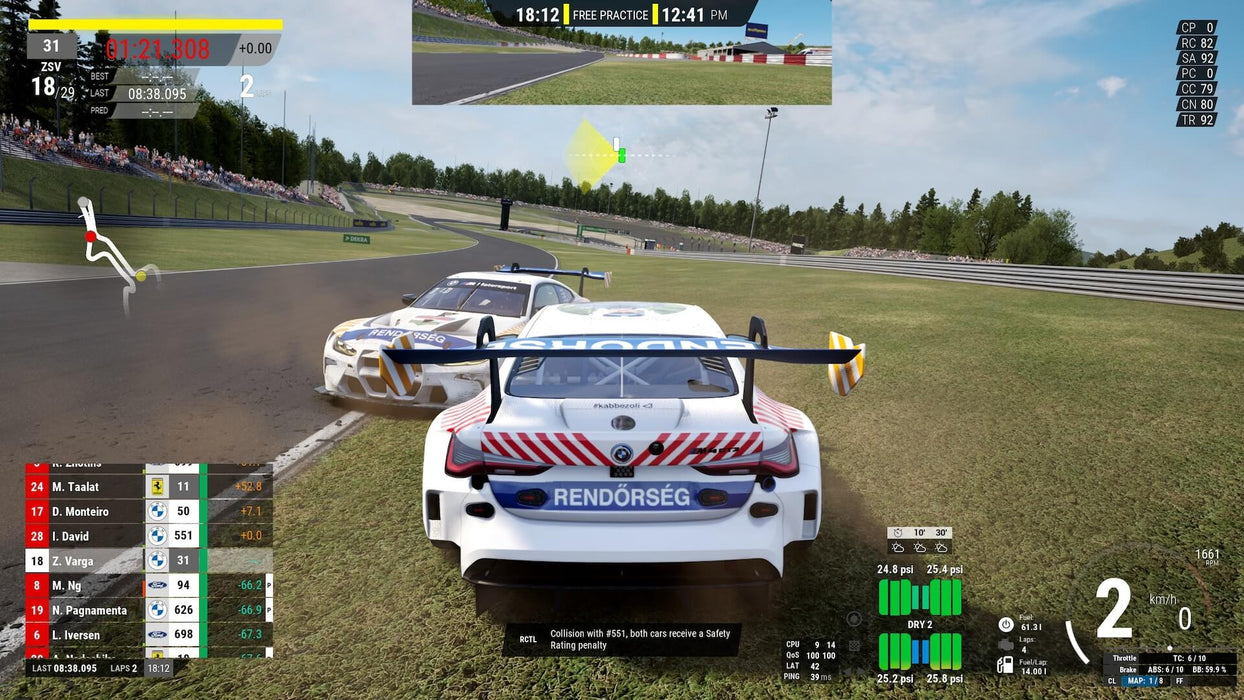 A dramatic crash between two GT3 cars during a practice session in Assetto Corsa Competizione on Xbox. The image highlights the game's advanced damage physics and penalty system for competitive online racing. Buy your key now at RushGame.co!