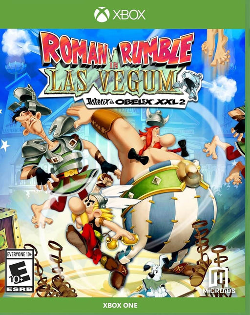 The cover art for Asterix & Obelix XXL 2: Roman Rumble in Las Vegum on Xbox One, featuring the iconic Gauls in action against Roman soldiers in a vibrant cartoon-style setting. Get your Asterix & Obelix XXL 2 Xbox CD Key instantly at RushGame.co and dive into this classic adventure.