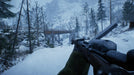 Battlefield 1 Gameplay – Snowy Mountain Warfare – A first-person perspective of a soldier wielding a vintage rifle in a snow-covered battlefield, with a wooden bridge stretching across the valley. Secure your Battlefield 1 Deluxe Edition PC Key at RushGame.co and fight through the brutal landscapes of World War I
