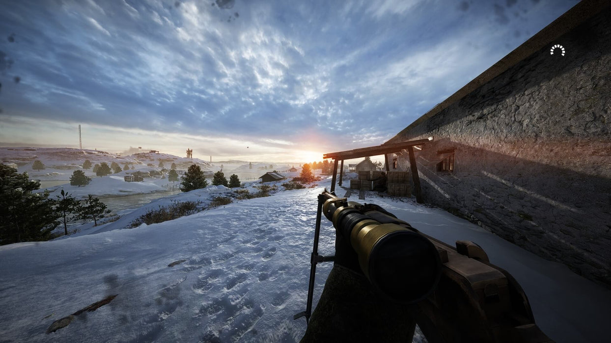 Battlefield 1 gameplay screenshot - snowy landscape
A player aiming down the scope of a sniper rifle in Battlefield 1, overlooking a frozen battlefield at sunset with stunning winter scenery. Purchase your Battlefield 1 Xbox One CD Key at RushGame.co for fast activation and thrilling World War I combat