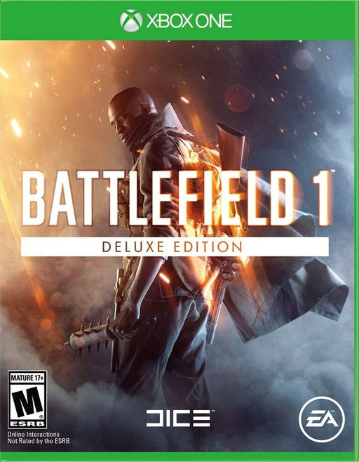 The official cover art for Battlefield 1 Deluxe Edition on Xbox One, featuring a soldier holding a spiked club and a shotgun with a backdrop of war-torn smoke and fire. Buy your Battlefield 1 Deluxe Edition Xbox One CD Key at RushGame.co for instant digital delivery and the best deals on Xbox game codes.