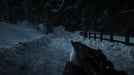Gameplay Image: "A first-person perspective of a soldier navigating through a snowy battlefield in Battlefield V. The player holds a bolt-action rifle while trekking through a frozen landscape surrounded by dense trees. Get instant access to your game at RushGame.co.