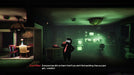 A dimly lit surveillance room in Beholder 3, with a character in a red tie talking on the phone. The environment is filled with green glowing monitors, symbolizing constant monitoring. Purchase Beholder 3 PS5 CD Key at RushGame.co