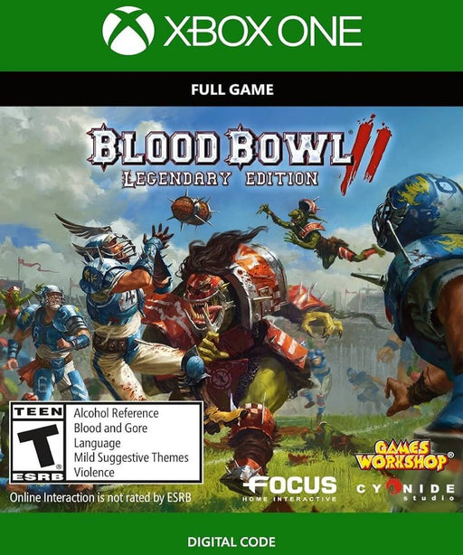 cover art for Blood Bowl 2: Legendary Edition on Xbox One, showcasing brutal fantasy football action between orcs and humans. Get your digital game key instantly at RushGame.co