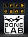  cover art for Bonelab VR on PC Steam, featuring a minimalist black-and-white design with icons representing gameplay elements like weapons, exploration, and puzzles. Get your Bonelab VR digital code now at RushGame.co