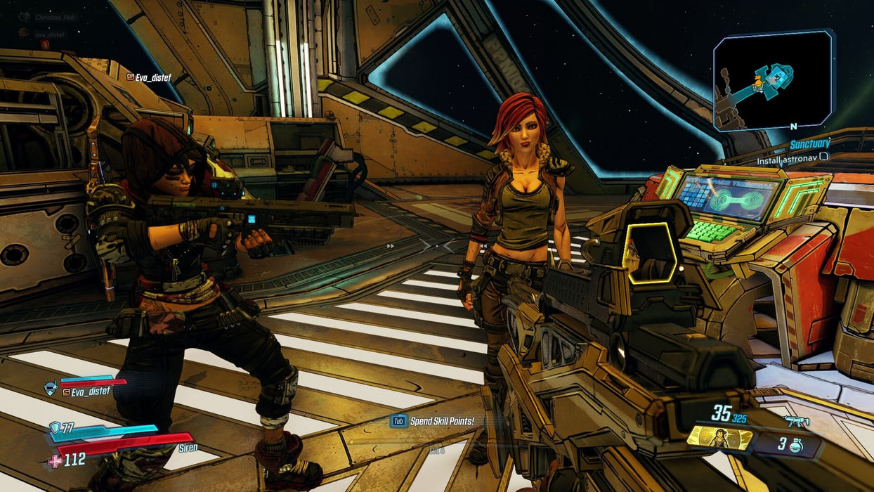 Borderlands 3 gameplay – Lilith and Ava – A player interacts with two key characters, Lilith and Ava, aboard Sanctuary III, the spaceship hub in Borderlands 3. Experience this thrilling action-RPG on PC via Epic Games at RushGame.co