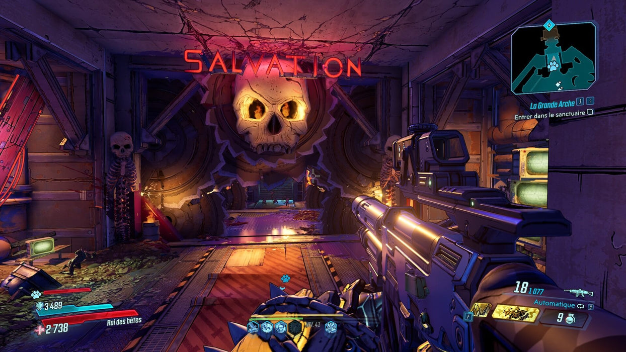 Image 2: "A dark and eerie entrance marked 'Salvation' in Borderlands 3, setting up a dangerous mission. Get your Borderlands 3 Ultimate Edition key at RushGame.co!