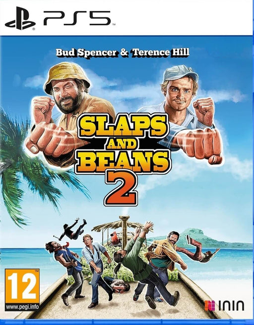 Official cover art for 'Bud Spencer & Terence Hill: Slaps and Beans 2' on PS5. The action-packed beat 'em up features the legendary duo in a tropical setting, ready for another adventure. Available now at RushGame.co