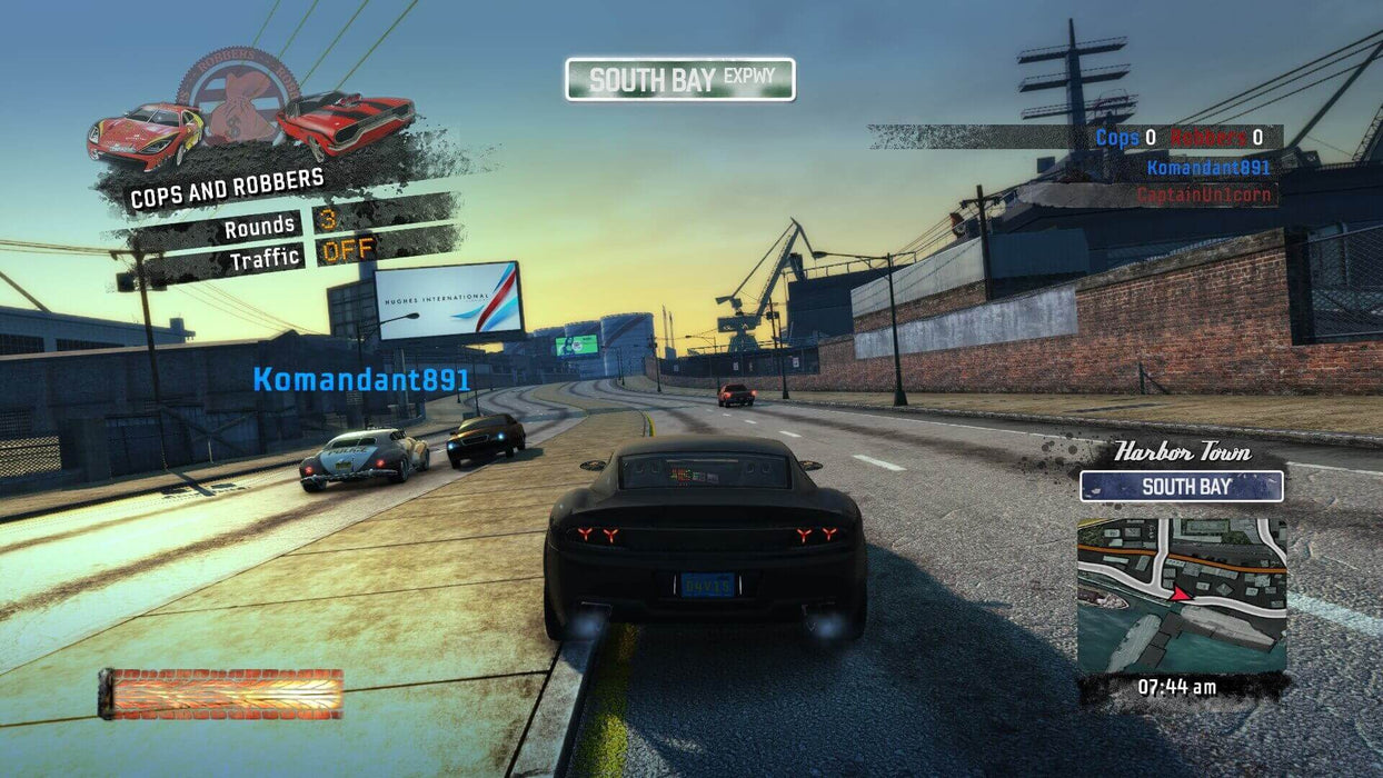 Screenshot  – Burnout Paradise Remastered intense cops and robbers mode, with high-speed pursuits in an industrial district. Purchase your digital game code at RushGame.co