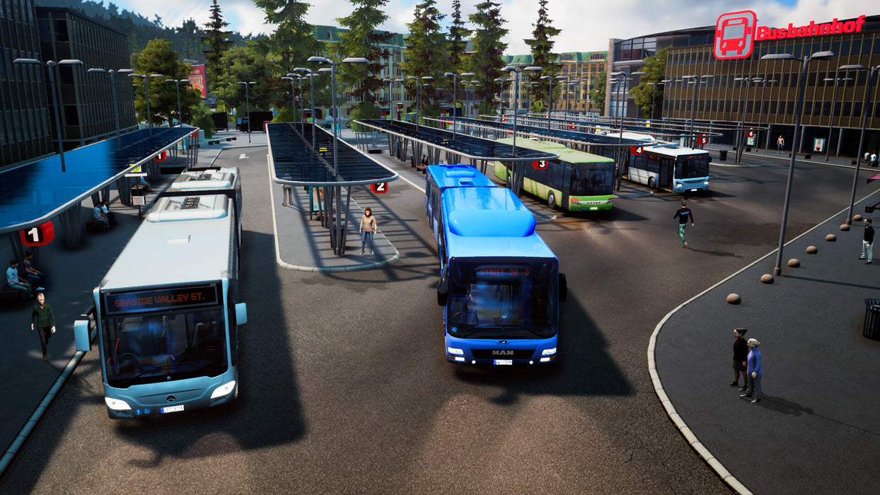Bus Terminal Scene in Bus Simulator 18
A bustling bus station with multiple buses, including articulated and standard models, preparing for departure in Bus Simulator 18. Get your Bus Simulator 18 Steam CD Key at RushGame.co and manage your own public transport network