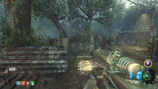 Screenshot – The player navigates through a foggy, overgrown jungle environment with the Wunderwaffe DG-2, a powerful energy-based weapon. Buy your Call of Duty: Black Ops III Zombies Chronicles Edition Xbox One key from RushGame.co and relive legendary zombie battles with enhanced visuals