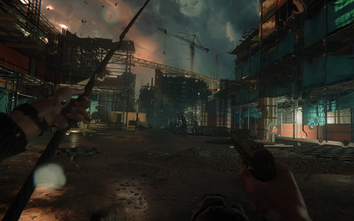 Game screenshot: A soldier patrols a darkened urban street in Modern Warfare II, with atmospheric lighting adding to the tension. Buy your digital key instantly at RushGame.co