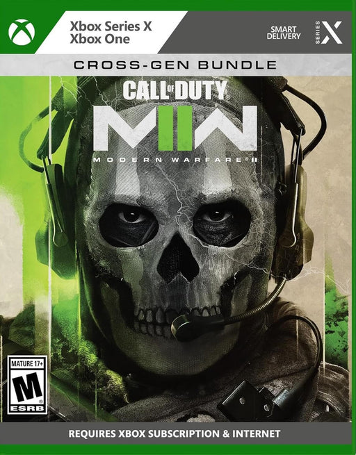 Official cover of Call of Duty: Modern Warfare II Cross-Gen Bundle for Xbox, featuring Ghost with a green and black theme. Purchase your CD Key at RushGame.co